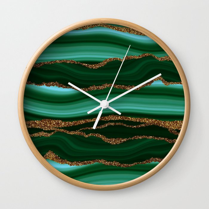 Dark Mystic Green Marble Mermaid Ocean Waves Wall Clock