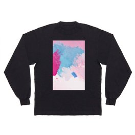 Hand Painted Abstract Magenta Pink Blue White Watercolor Strokes Long Sleeve T-shirt