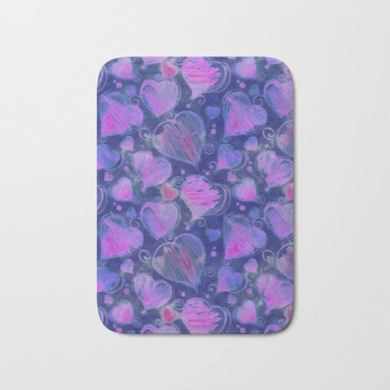 Deep pink and blue hand drawn hearts pattern Bath Mat