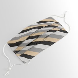 [ Thumbnail: Tan, Black, Light Grey, and Gray Colored Lined/Striped Pattern Face Mask ]