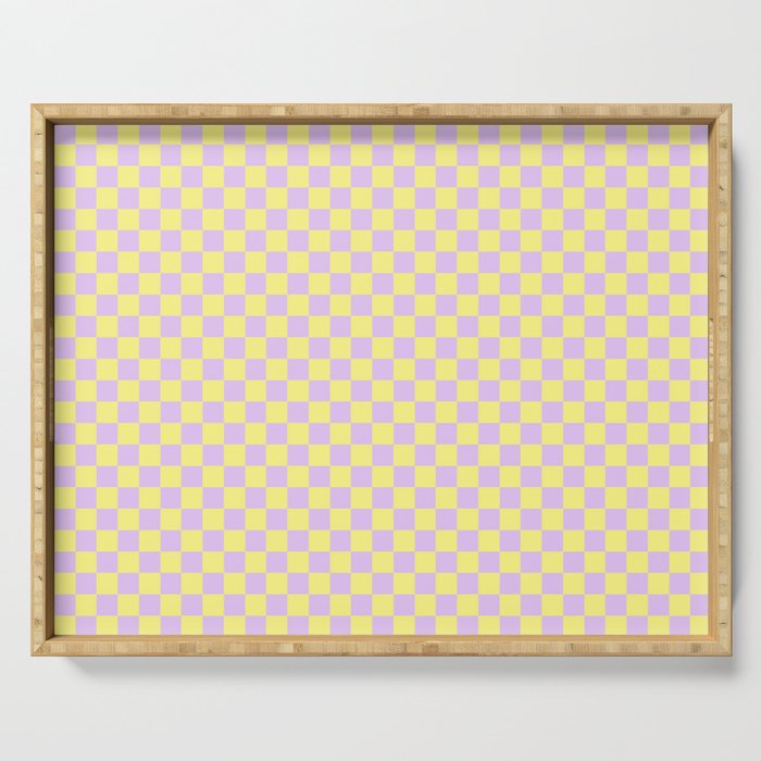 Yellow and Lavender color Checker Checkerboard Minimalist Backdrop Pattern Serving Tray