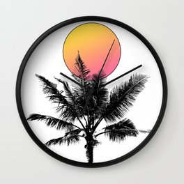 Palm Tree with a Sun Wall Clock | Tropic, Pacific, Palm, Beach, Sunny, Graphicdesign, Sunset, Summer, Tree, Palmtree 
