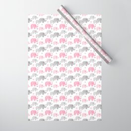 Pink Gray Elephant Baby Girl Nursery Wrapping Paper