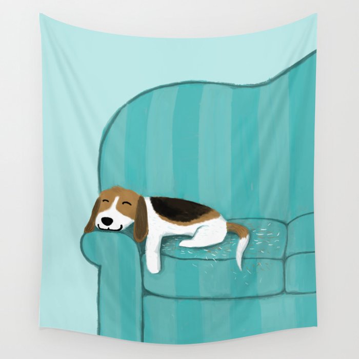 Happy Couch Beagle | Cute Sleeping Dog Wall Tapestry