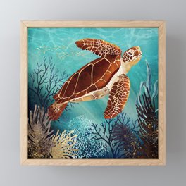 Metallic Sea Turtle Framed Mini Art Print