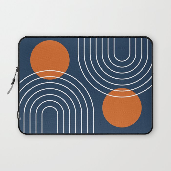 Mid Century Modern Geometric 83 in Navy Blue and Orange (Rainbow and Sun Abstraction) Laptop Sleeve
