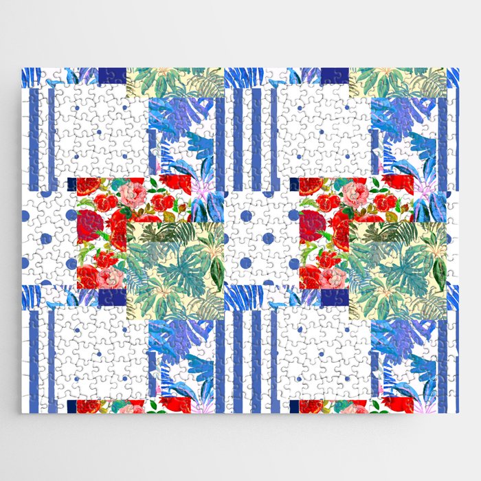 Italian,Sicilian art,patchwork,summer Flowers Jigsaw Puzzle