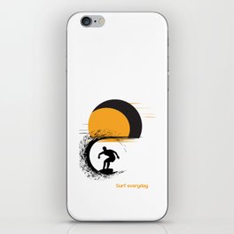 Black sunset surfer on the board iPhone Skin