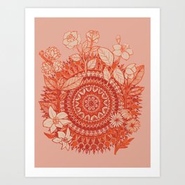 Peach Floral Mandala Art Print