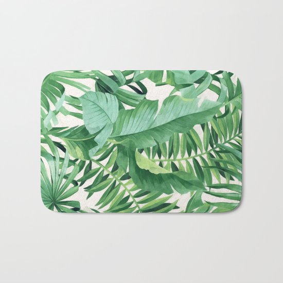 Green tropical leaves III Bath Mat