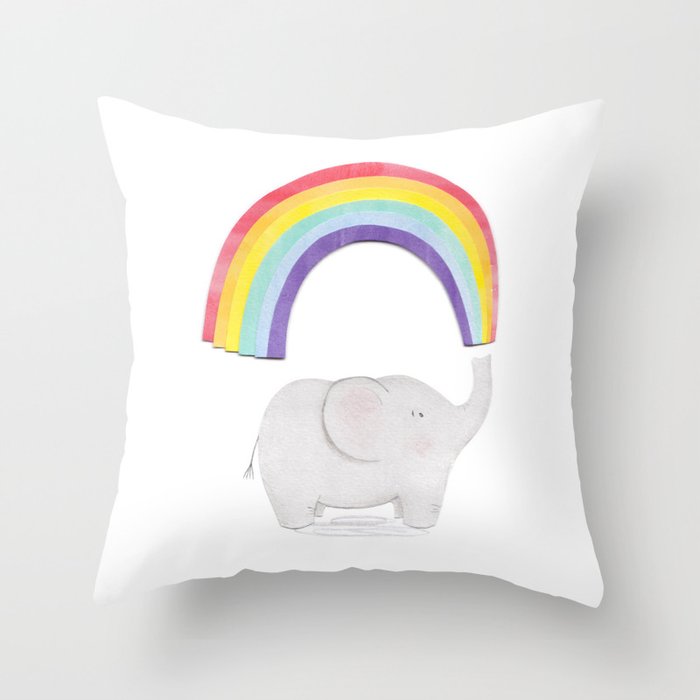Rainbow Elephant Throw Pillow