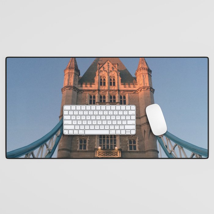 Great Britain Photography - Sunset Shining On The Tower Bridge In London Desk Mat