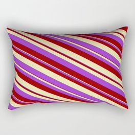 [ Thumbnail: Dark Orchid, Dark Red, and Pale Goldenrod Colored Striped/Lined Pattern Rectangular Pillow ]