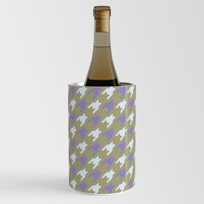 Simple Houndstooth Pattern (Very Peri \ Pastel Blue \ Muted Green BG) Wine Chiller