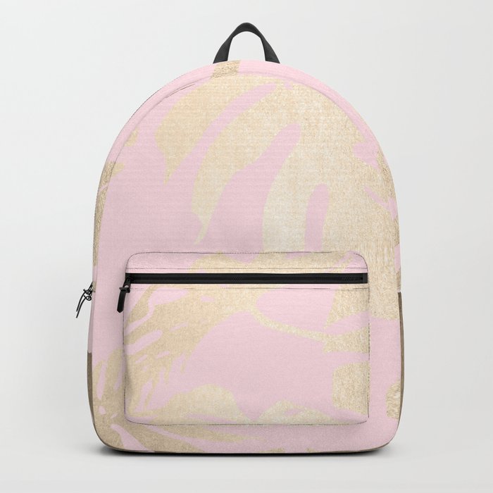 Simply Tropical Palm Leaves White Gold Sands on Flamingo Pink Backpack