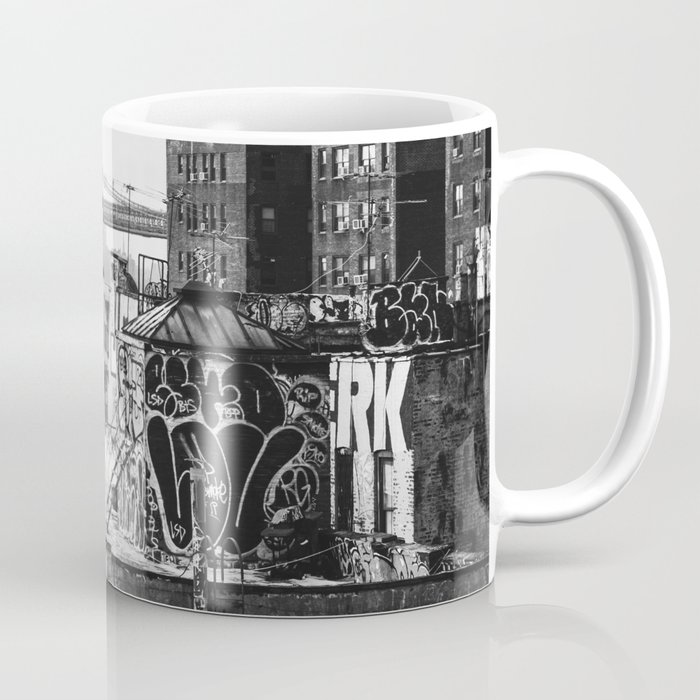 New York City | Brooklyn Bridge View | Black and White Photography Coffee Mug