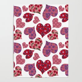 Seamless pattern with hearts with floral ornament Poster