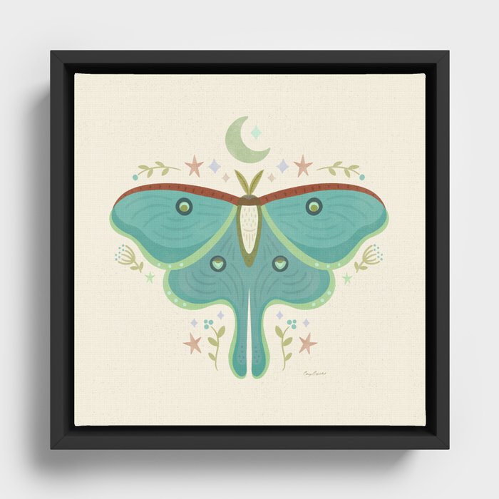 Luna Moth with Moon and Stars Framed Canvas