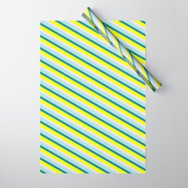 [ Thumbnail: Dark Cyan, Yellow, Lavender, and Powder Blue Colored Striped Pattern Wrapping Paper ]