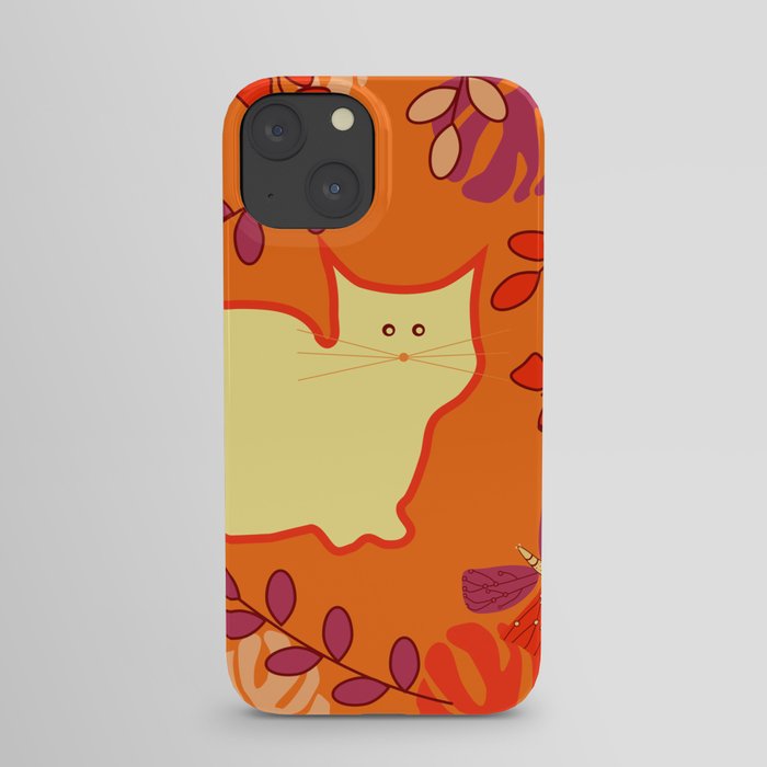 Curious cat, butterflies and leaves iPhone Case