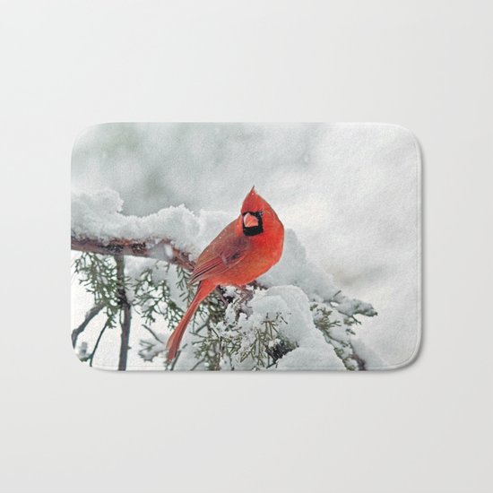 Cardinal on Snowy Branch Bath Mat