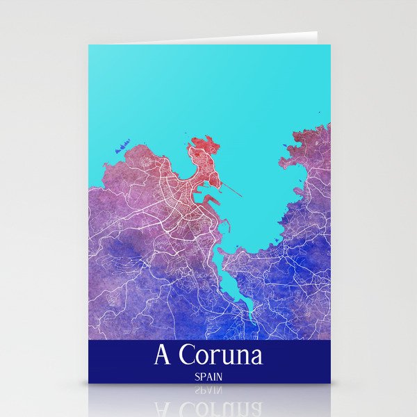 A Coruna Watercolor Map Stationery Cards