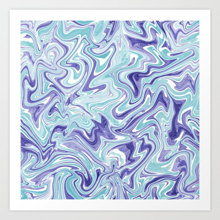 Periwinkle and ice blue liquify art, Pastel abstract fluid art Art Print