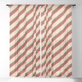 [ Thumbnail: Green, Brown, and Tan Colored Striped/Lined Pattern Sheer Curtain ]