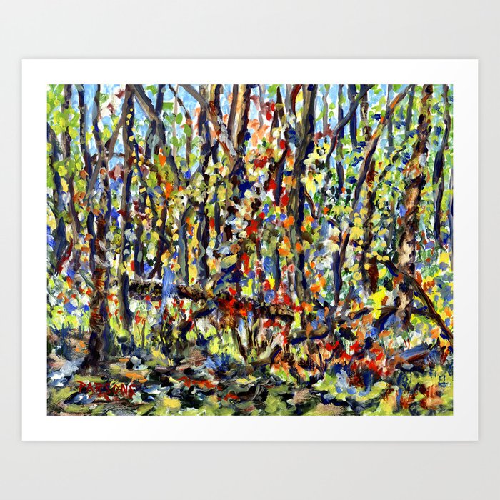 Bedminster Woods in Autumn. Impressionist oil painting by Pamela Parsons. Bucks County, Pennsylvania Art Print