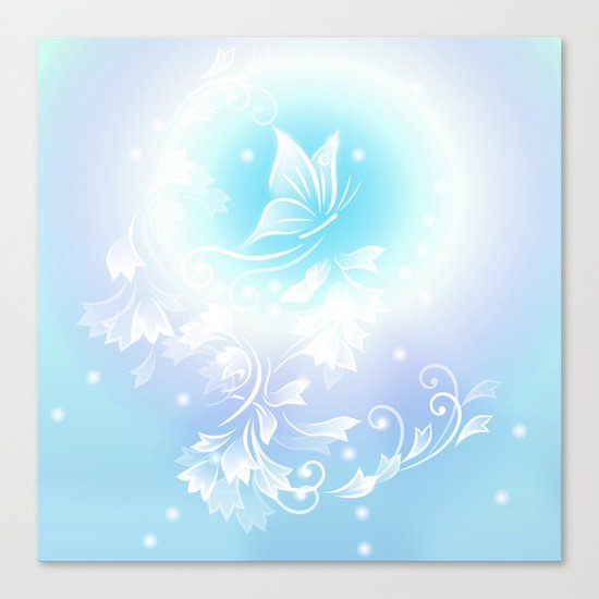 Floral Turquoise Butterfly Fantasy Canvas Print