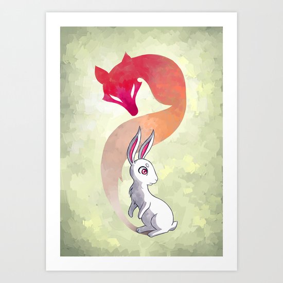 Rabbit and a Fox Art Print