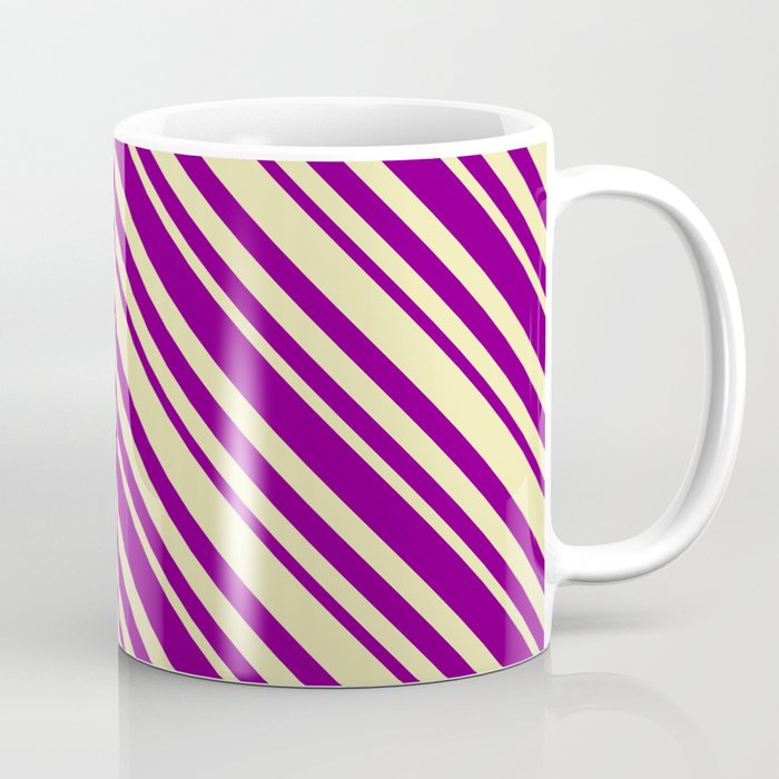 Pale Goldenrod and Purple Colored Lined Pattern Coffee Mug