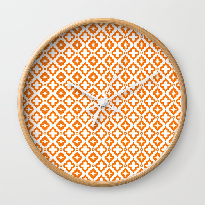 Orange Ornamental Arabic Pattern Wall Clock