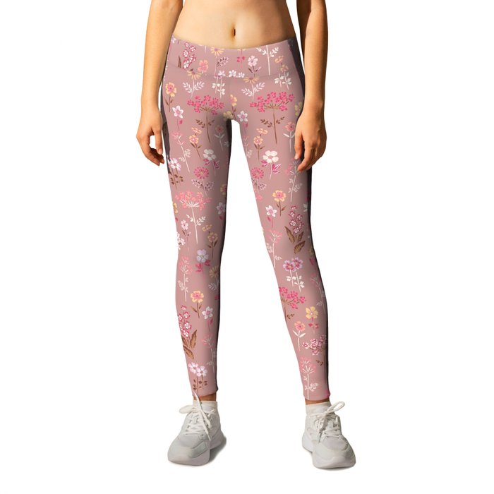 Dusty Rose Wildflowers Cottagecore Ditsy Floral Print Leggings