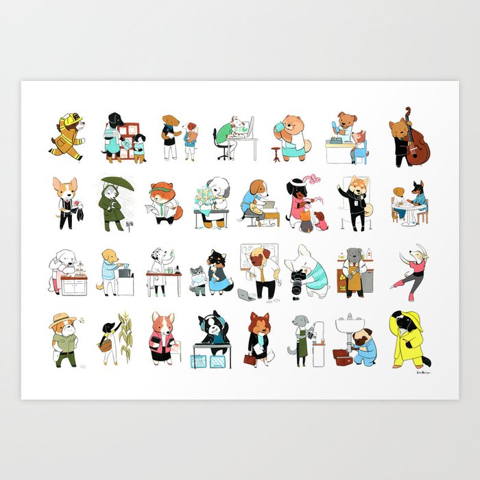 Dogs with Jobs (Everybody!) Art Print by Eloise Narrigan