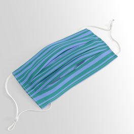 [ Thumbnail: Cornflower Blue and Teal Colored Striped/Lined Pattern Face Mask ]