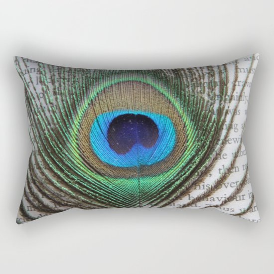 Peacock Feather on Old Paper Rectangular Pillow