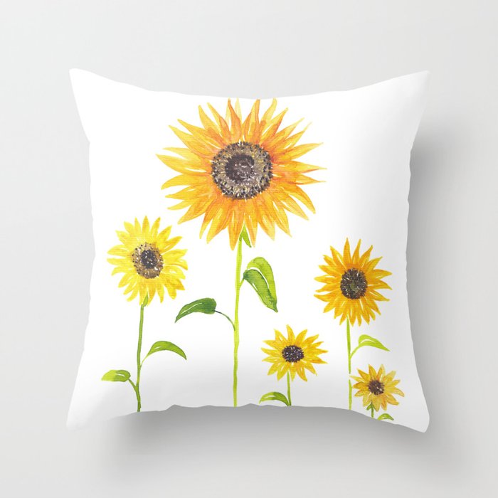 Sunflowers Watercolor Painting Throw Pillow