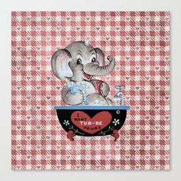 Cheesy Vintage Retro Valentine's Day Elephant In Bath Tub Canvas Print