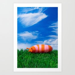 Colorful slug on grass Art Print