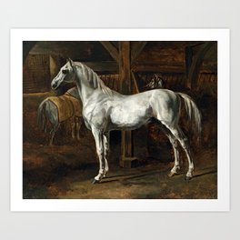 Théodore Géricault "White horse standing in a stable (Tamerlan, stallion of the Versailles stables)" Art Print