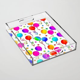 It's A Party! with Balloons and Streamers/Bright Rainbow Colors/Hand Painted Watercolor Acrylic Tray