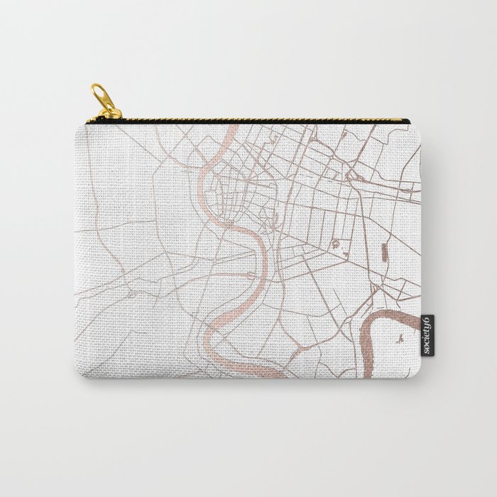 Bangkok Thailand Minimal Street Map - Rose Gold Pink and White Carry-All Pouch
