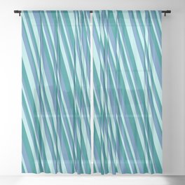 [ Thumbnail: Turquoise, Teal, and Blue Colored Lined/Striped Pattern Sheer Curtain ]