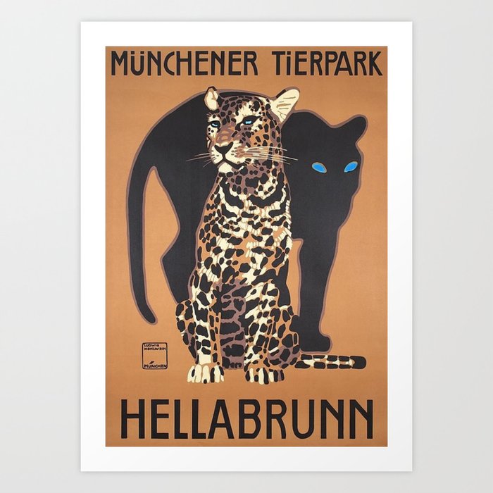 1912 Munich Zoo Blue-Eyed Leopold Vintage Advertising Poster Art Print