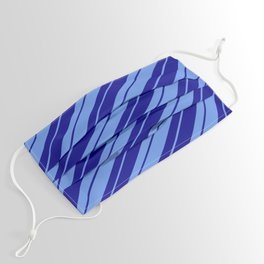 [ Thumbnail: Cornflower Blue & Dark Blue Colored Lined Pattern Face Mask ]