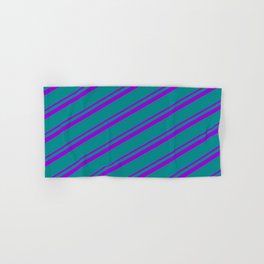 [ Thumbnail: Dark Cyan & Dark Violet Colored Lines/Stripes Pattern Hand & Bath Towel ]