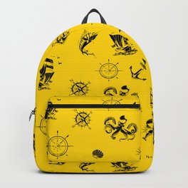 Yellow And Black Silhouettes Of Vintage Nautical Pattern Backpack