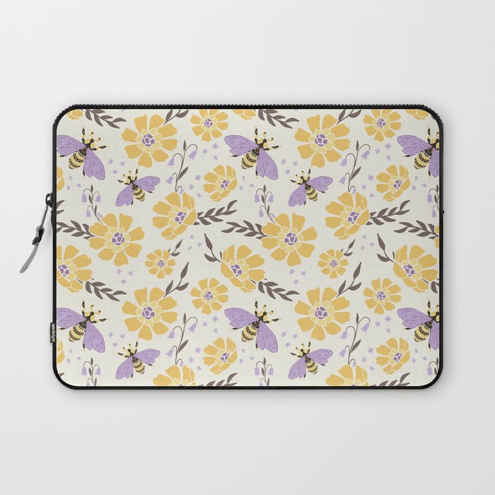 Honey Bees and Flowers - Yellow and Lavender Purple Laptop Sleeve