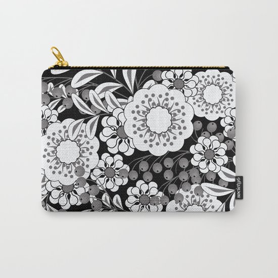 White flowers on a black background. Carry-All Pouch